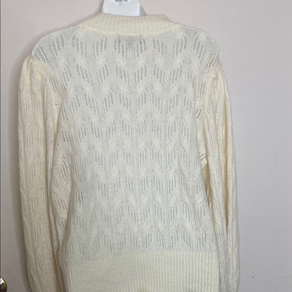 Express Cream Ribbed Knit Crew Neck Sweater - Picture 5 of 7